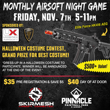 TICKET: Pinnacle Monthly Airsoft Night Game - November 7th 5-11pm
